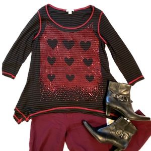 Black with red Hearts top  bling Large